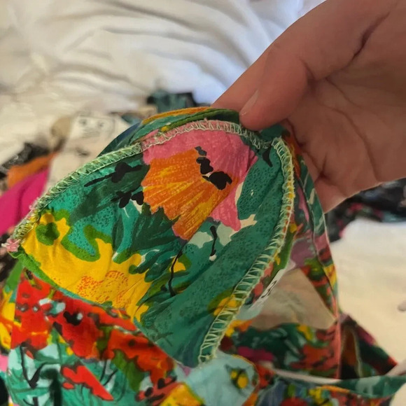 Vtg Copy Right Womens Floral Colorful Shirt Dress Short Sleeve Button Front - Picture 8 of 10